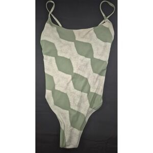 Aerie women's green white patterned one piece bathing suit tied in the back sz L